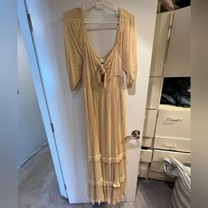 Vici- Adeline pocketed tie front tiered maxi dress- yellow
